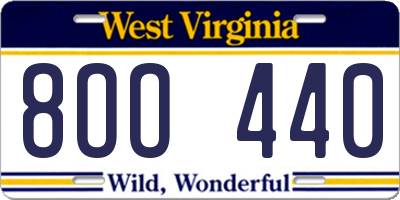 WV license plate 8OO440