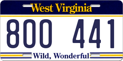 WV license plate 8OO441