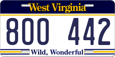 WV license plate 8OO442