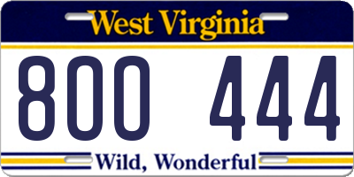 WV license plate 8OO444