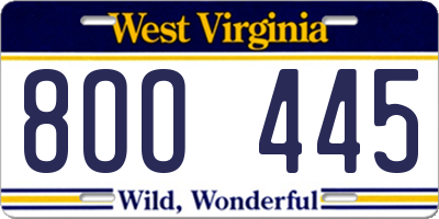 WV license plate 8OO445
