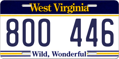 WV license plate 8OO446
