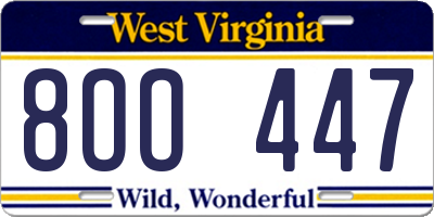 WV license plate 8OO447