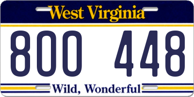 WV license plate 8OO448