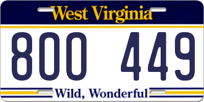 WV license plate 8OO449