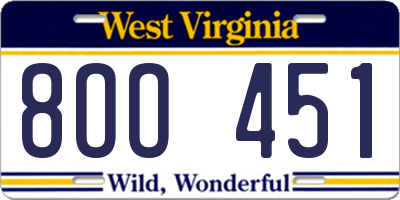 WV license plate 8OO451