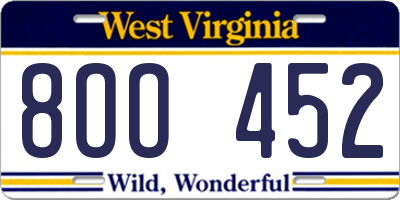 WV license plate 8OO452