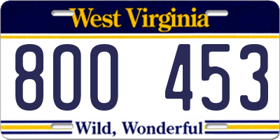 WV license plate 8OO453