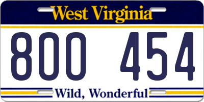 WV license plate 8OO454