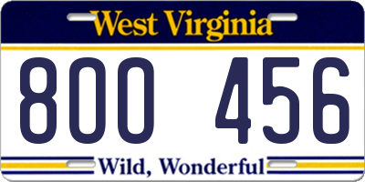 WV license plate 8OO456