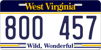 WV license plate 8OO457