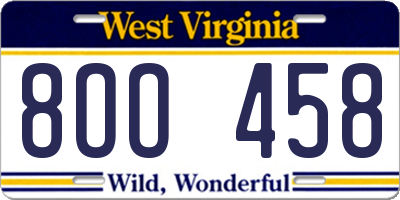 WV license plate 8OO458