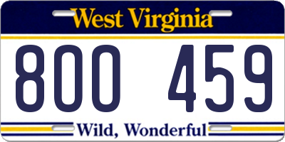 WV license plate 8OO459