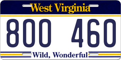 WV license plate 8OO460