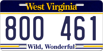 WV license plate 8OO461