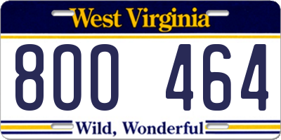 WV license plate 8OO464
