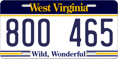WV license plate 8OO465