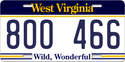 WV license plate 8OO466