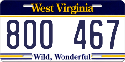 WV license plate 8OO467