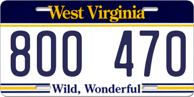 WV license plate 8OO470