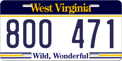WV license plate 8OO471