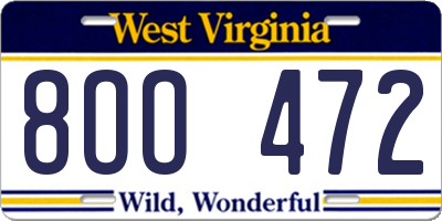 WV license plate 8OO472