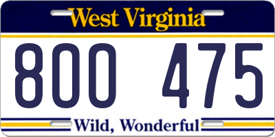 WV license plate 8OO475