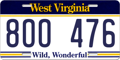 WV license plate 8OO476
