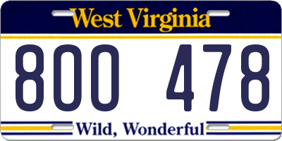 WV license plate 8OO478