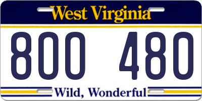 WV license plate 8OO480