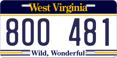 WV license plate 8OO481