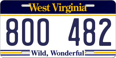 WV license plate 8OO482