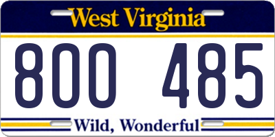WV license plate 8OO485