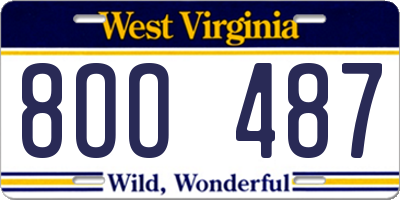 WV license plate 8OO487