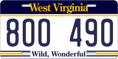 WV license plate 8OO490