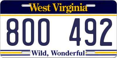 WV license plate 8OO492