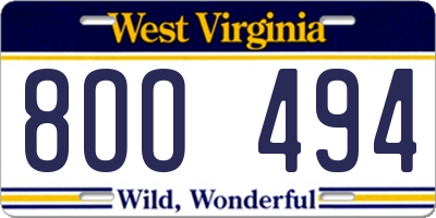 WV license plate 8OO494