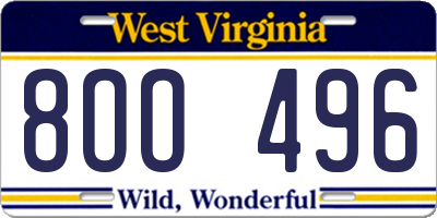 WV license plate 8OO496