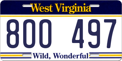 WV license plate 8OO497