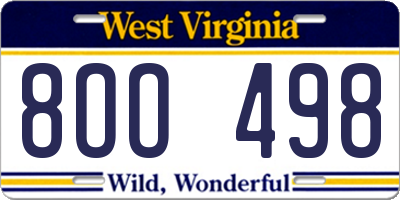 WV license plate 8OO498