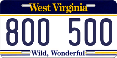 WV license plate 8OO500