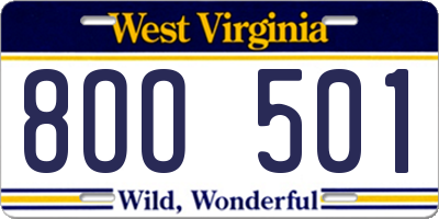 WV license plate 8OO501