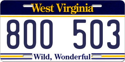 WV license plate 8OO503