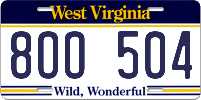 WV license plate 8OO504