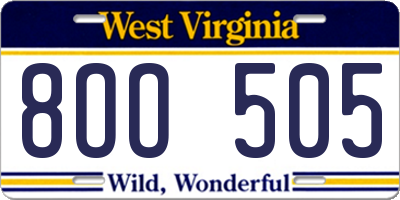 WV license plate 8OO505