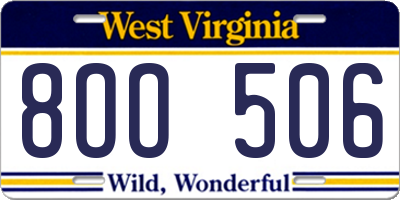 WV license plate 8OO506