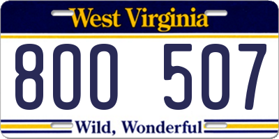 WV license plate 8OO507