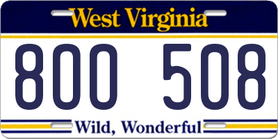 WV license plate 8OO508