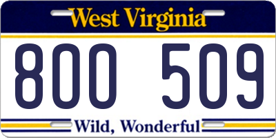WV license plate 8OO509