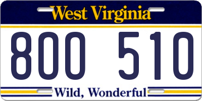 WV license plate 8OO510